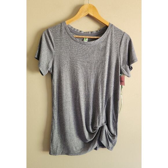 Green Tea Shirt Womens S Tie Twist Front Short Sleeve Blue Heather Ribbed - Picture 2 of 8